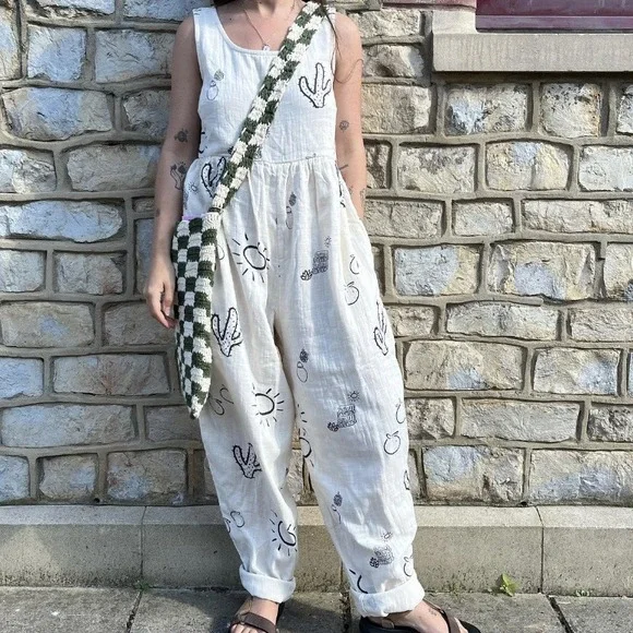 Lucy & Yak Cream Jumpsuit with Black Cactus Print - Picture 2 of 16